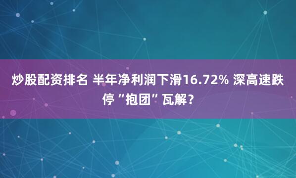 炒股配资排名 半年净利润下滑16.72% 深高速跌停“抱团”瓦解？